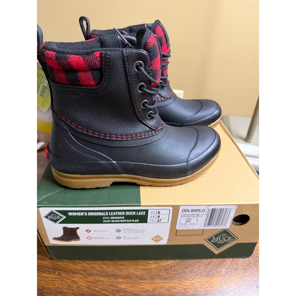 Muck Boot Originals Leather Duck Lace Black Buffalo Plaid Waterproof ODLW6PLD 6W